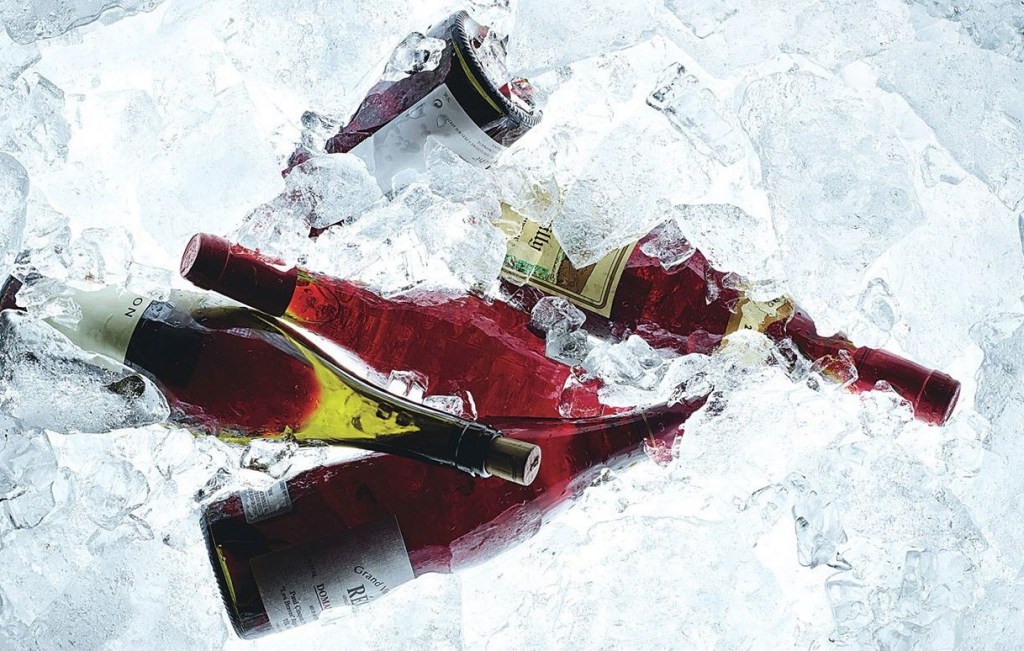 vino rosso nel frigo fresco d'estate